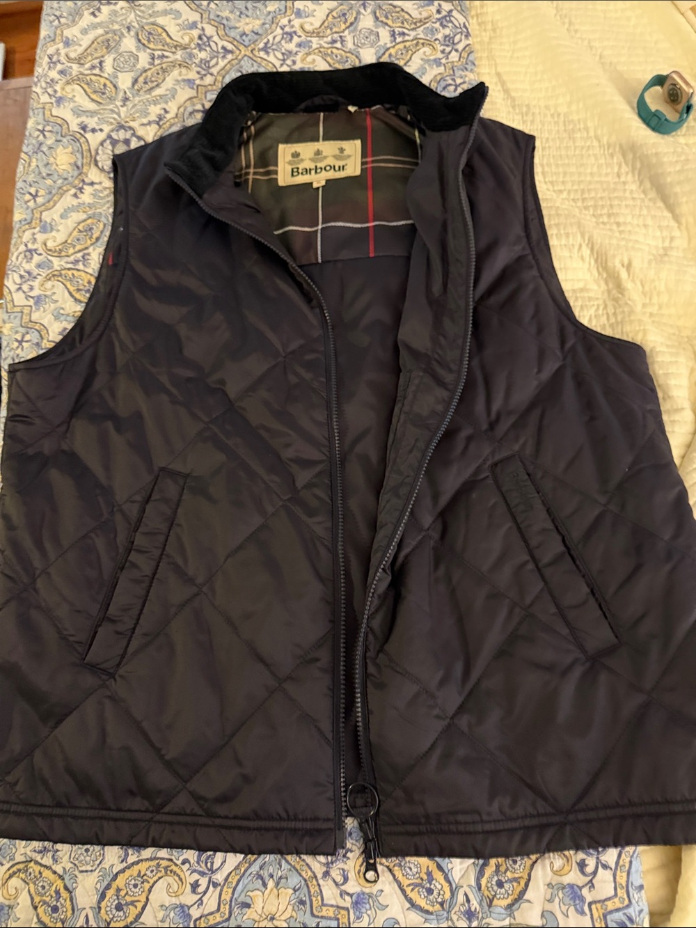 Barbour Navy Quilted Men's Vest with Corduroy Collar